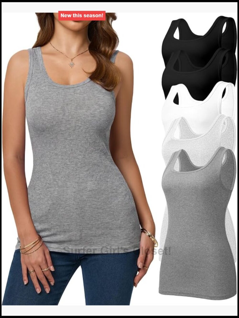 5 Pack Women's Tank Tops Slim Fit Sleeveless Scoop Neck Basic Shirts